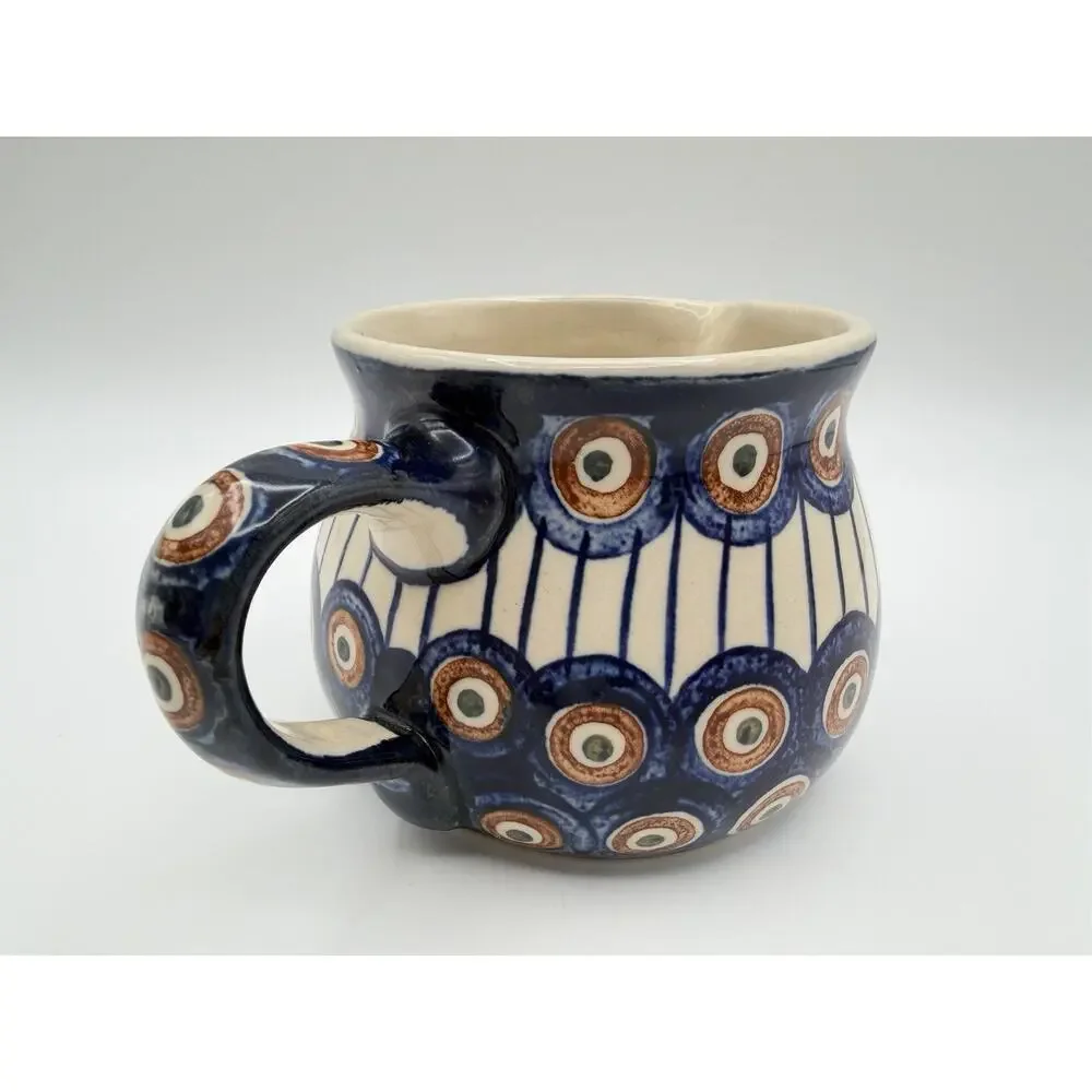 Boleslawiec Polish Pottery Handmade Stoneware Pitcher 16oz Blue Peacock Pattern